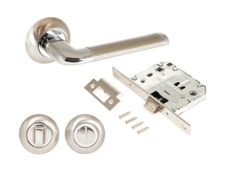 Ручка дверная АЛЛЮР АРТ ПОЛО SN/CP+L7050S SN+BK-R1 SN (1582/S7050) с защелкой с фиксатором матовый никель/хром