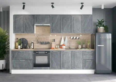 Кухонный гарнитур Престиж Гранит дым 3000мм (со столешницей дуб корсика)