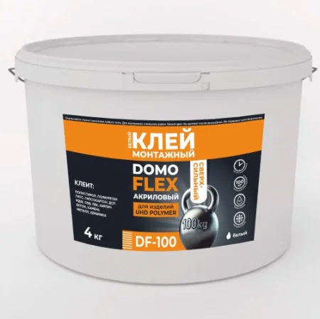 Клей монтажный акриловый DOMOFLEX DF-100 для изделий UHD POLYMER белый 4кг ТСТ00024733  1