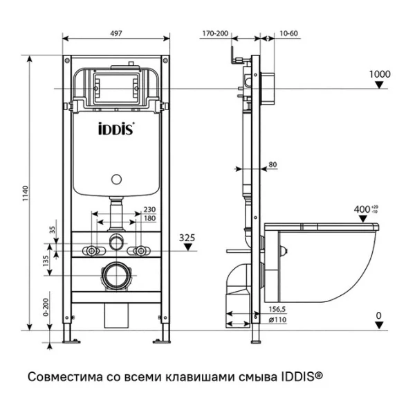 Комплект инсталляции 3в1 унитаз с крышкой+инсталляция+кнопка Iddis Basic BASBI01i73