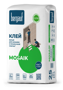 Клей белый для мозаики и прозрачной плитки Mosaik 25кг Bergauf 1уп=56шт