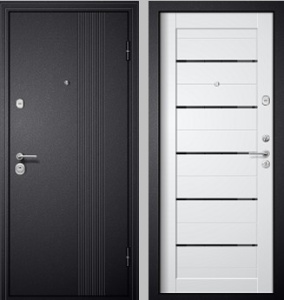 Дверь металлическая M_2 (2К_черный шелк/ царга МДФ12, ПВХ белый, ст_черное) 860 левая