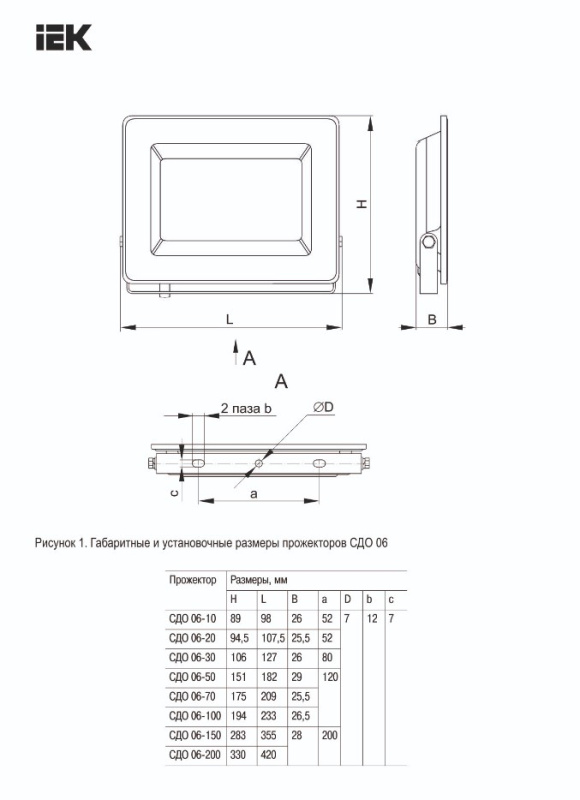 Светодиодный прожектор 50Вт 6500К черный LPDO601-50-65-K02 IEK