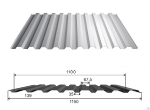 Профлист МП-20 1150х3000х0,45мм оцинкованный (3,45м²)