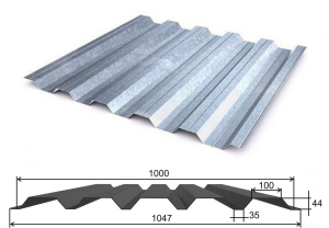 Профлист С-44 1047х6000х0,45мм оцинкованный (6,282 м²)