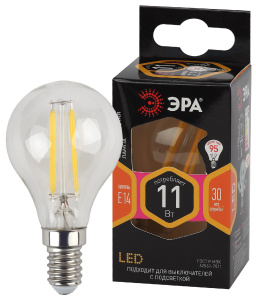 Лампа Е14 "Filament" шар 11Вт 930Лм 2700К F-LED P45-11w-827-E14 Б0047012 (Эра) *1/10
