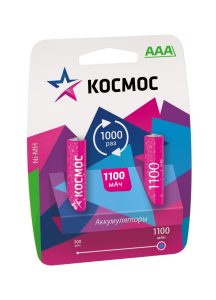 Аккумулятор AAA/R03 Ni-MH BP-2 (упак 2 шт) 1100mA KOCR03NIMH (Космос) *12