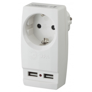 Адаптер "Polynom" SP-1e-USB-W 1гн 220V + 2xUSB 2100mA, c/зазем бел. Б0026332 (Эра) *10/60/1440