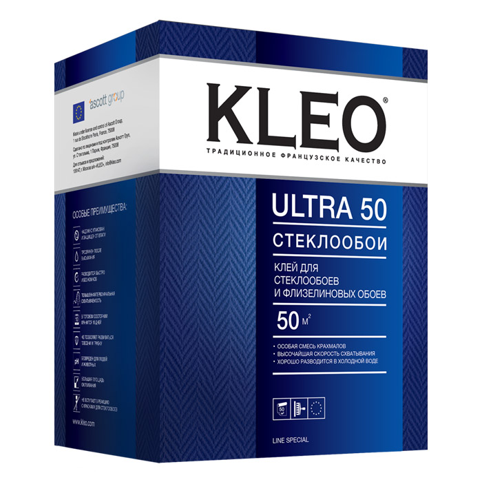 Клей для стеклообоев и флизелиновых обоев KLEO ULTRA 50 500гр *1/12