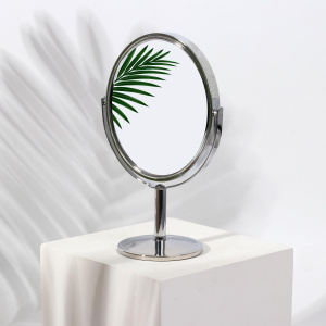 Зеркало на ножке двустороннее с увеличением зеркальная поверхность 9×10,5см цвет серебристый 2275968 *1