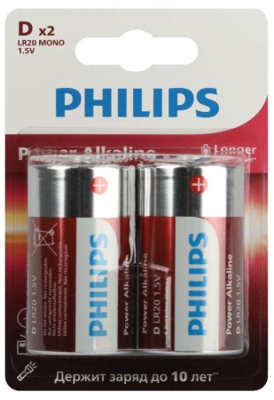 Элемент питания алкалиновый D/LR20-2BL (блистер 2шт) Power Б0062732 Philips