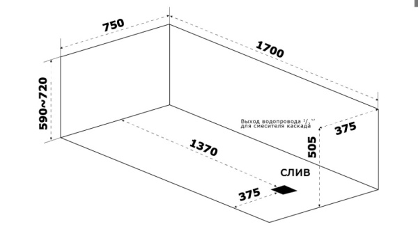 Ванна акриловая 1700х700х420мм BAS Аякс Вб00130 с каркасом, белый