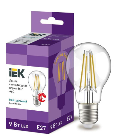 Светодиодная лампа Filament "Груша" Е27 9Вт 4000К LLF-A60-9-230-40-E27-CL IEK