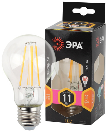 Светодиодная лампа Filament "Груша" Е27 11Вт 2700К A60-11w-827-E27 Б0035025 Эра