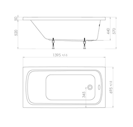 Ванна акриловая 1400х700х570мм "Стандарт-140" Н0000099327 (Triton)