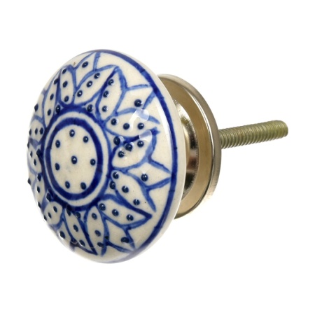 Ручка керамическая для мебели "Гжель", ручная роспись, цвет белый, рисунок синий /300/6 BLUMEN HAUS *1