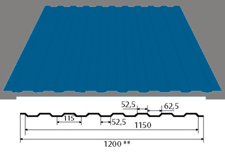 Профлист С-8 1200х6000х0,45мм RAL5005 сигнально-синий (7,2м²)