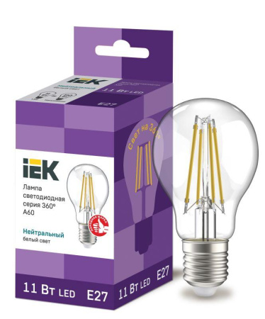 Светодиодная лампа Filament "Шар" Е27 11Вт 4000К LLF-A60-11-230-40-E27-CL IEK