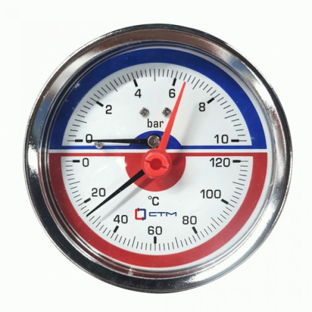 Термо-манометр аксиального подключения 1/4", измерение до 10 бар; до +120°С  CTM14A10 (СТМ)