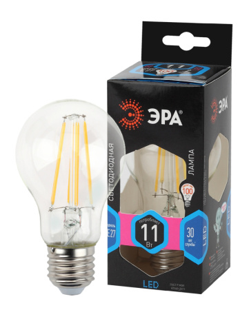 Светодиодная лампа Filament "Груша" Е27 11Вт 4000К A60-11w-840-E27 Б0035026 Эра