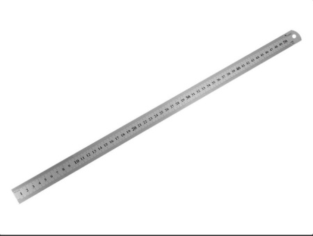 Линейка металлическая нерж. сталь, 2 метрич. шкалы в см (сверху и снизу), отверстие , 500мм, (шт.) *1