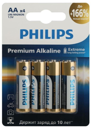 Элемент питания алкал. AA LR6-4BL упак 4шт Premium 1,5v Б0062753 (Philips) *4/48/144/17280