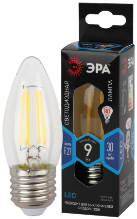 Лампа Е27 "Filament" свеча 9Вт 850Лм 4000К F-LED B35-9w-840-E27 Б0046997 (Эра) *1/10