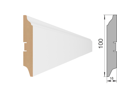 Напольный плинтус МДФ 100B 2000x100x16 Белый (упак 4 шт) Stella