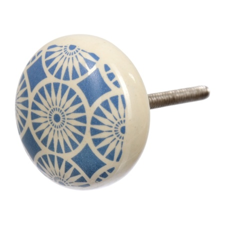 Ручка керамическая для мебели "Маргаритка", цвет белый, рисунок голубой /300/6 BLUMEN HAUS *1