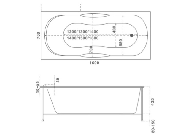 Ванна акриловая 1500х700х435мм "Рио" З 00069 (BAS)