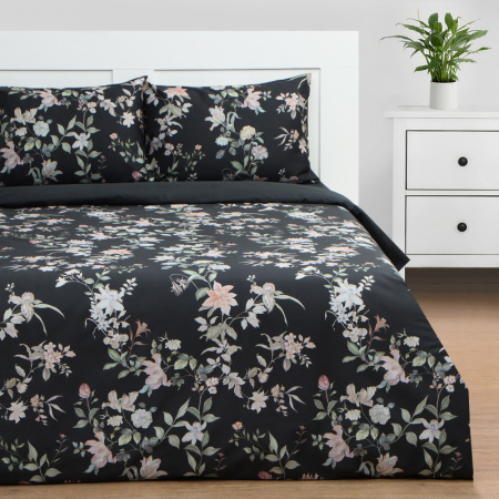 Постельное белье Этель 2сп Black flowers 175х215см 200х214см 50х70см -2шт 100% хлопок мако-сатин 114г/м² 9947013